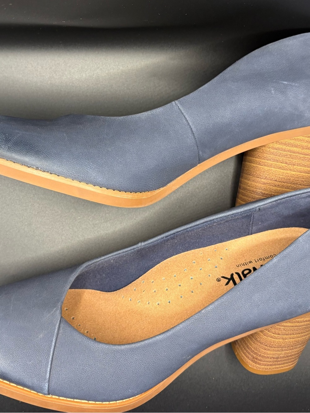SoftWalk Slate Blue Block Heel Pumps with Tan Sole